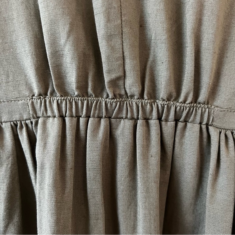 Pact Canopy Linen Blend Tiered Midi Dress Khaki Green Notch Neck XS NWOT - Picture 11 of 15